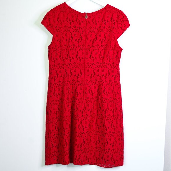 TOMMY HILFIGER Red Lace Cap Sleeve Shift Dress - Size 10 - Picture 8 of 13